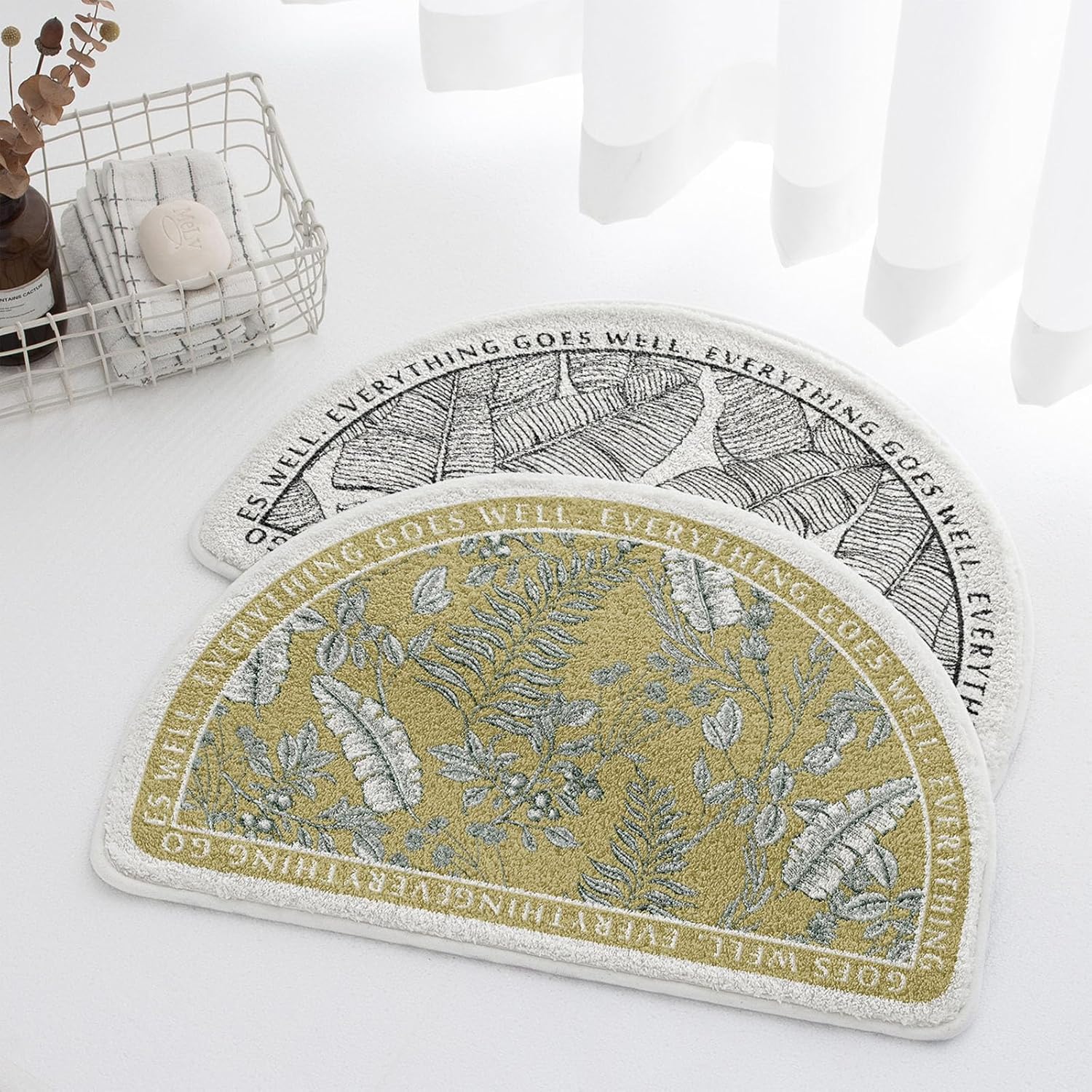 Vctops Half Circle Leaf Print Bath Rug