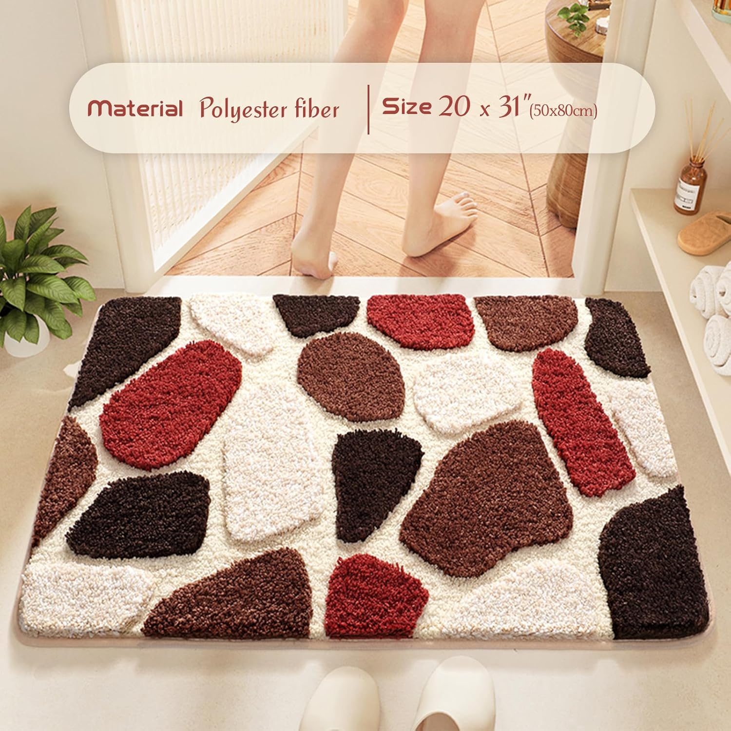 Befocus Red Pebble Stone Bath Rug 2031