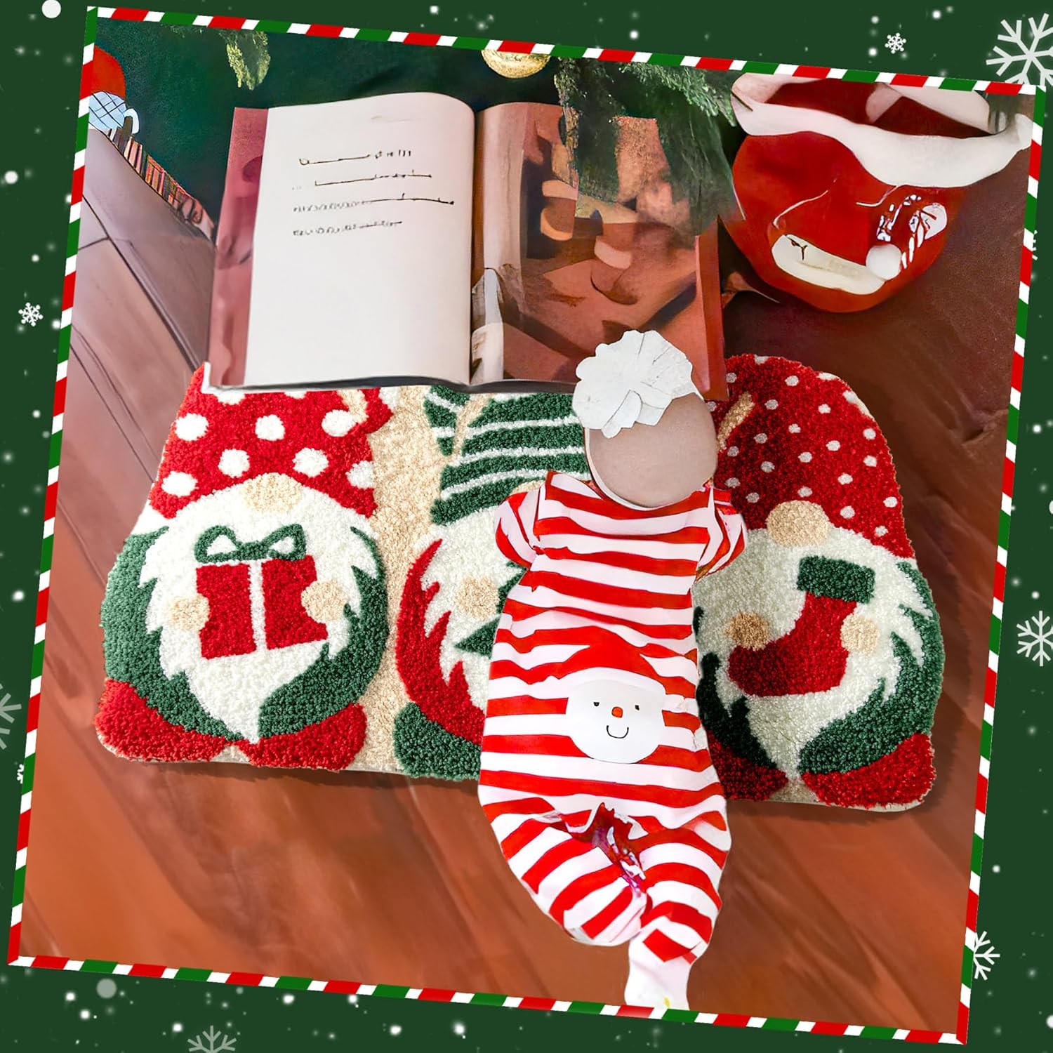 Christmas Bath Mat 20x32 Inches Non-Slip Water Absorbent Gnome Design