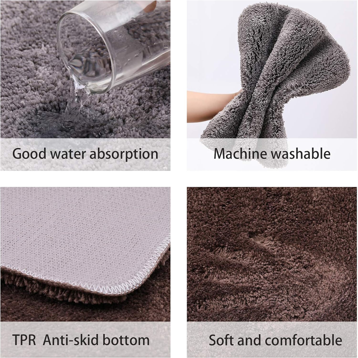 Eanpet Shaggy Bath Rug Non-Slip Chenille Red