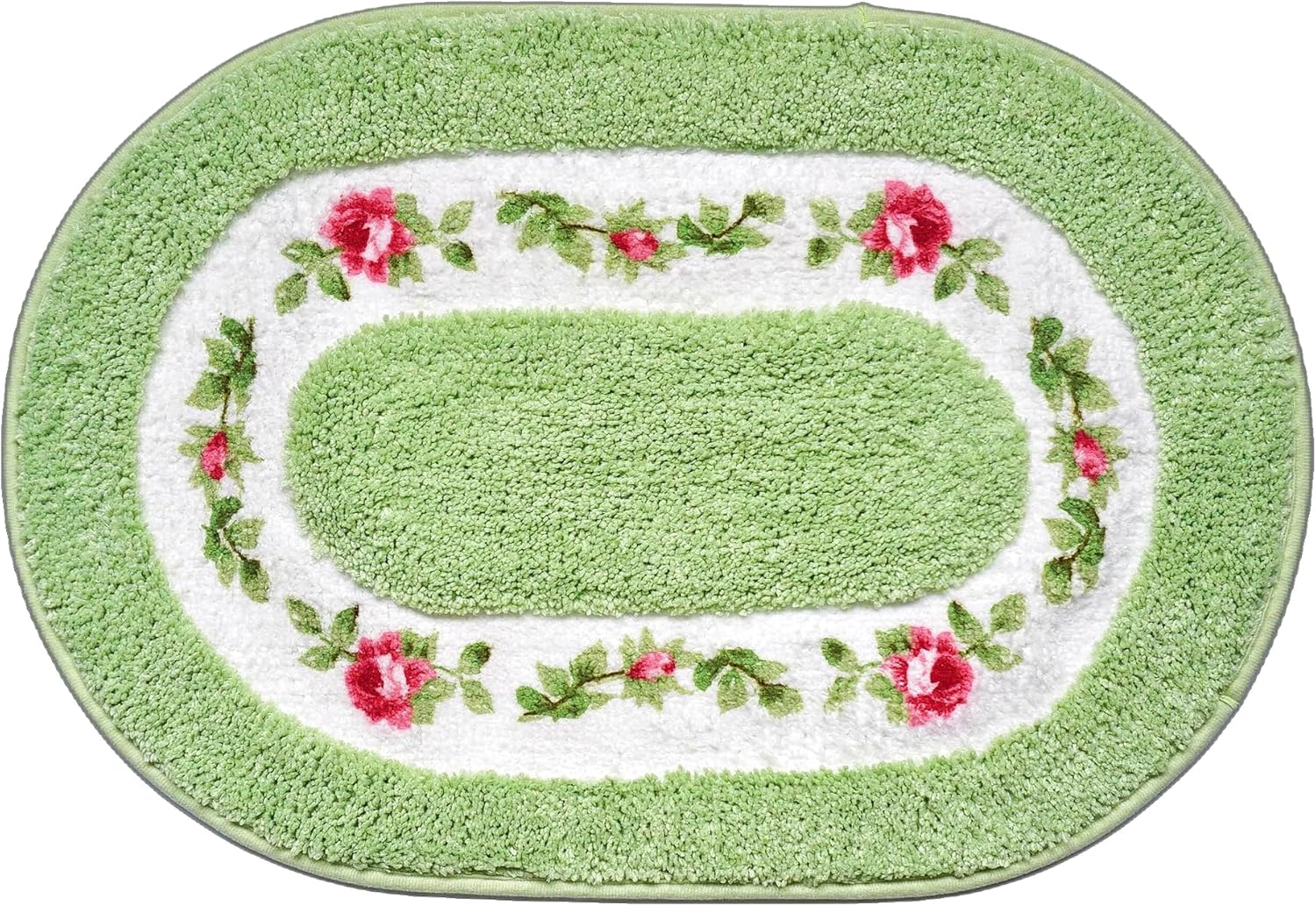 QMEAKMONY Rose Flower Shaggy Bath Mat Green 16x24 in