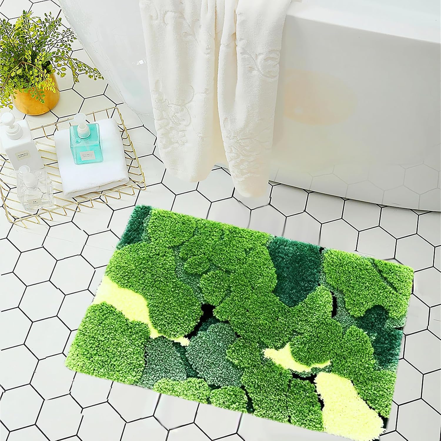 LEVINIS Moss Bath Rug Absorbent Non-Slip Boho Mat 24x16 Inches
