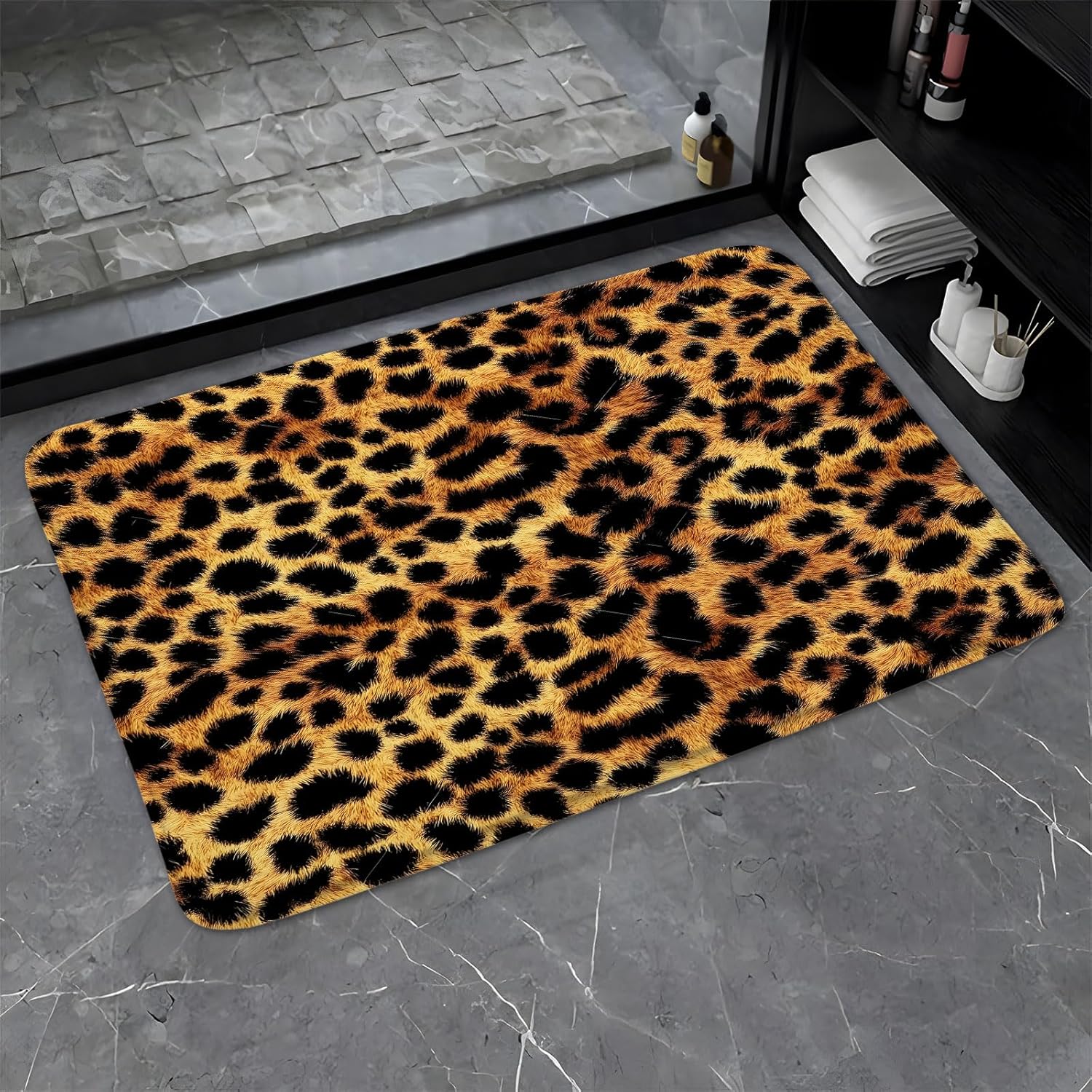 Brown Leopard Print Bath Rug - 178x295 Inclined Design