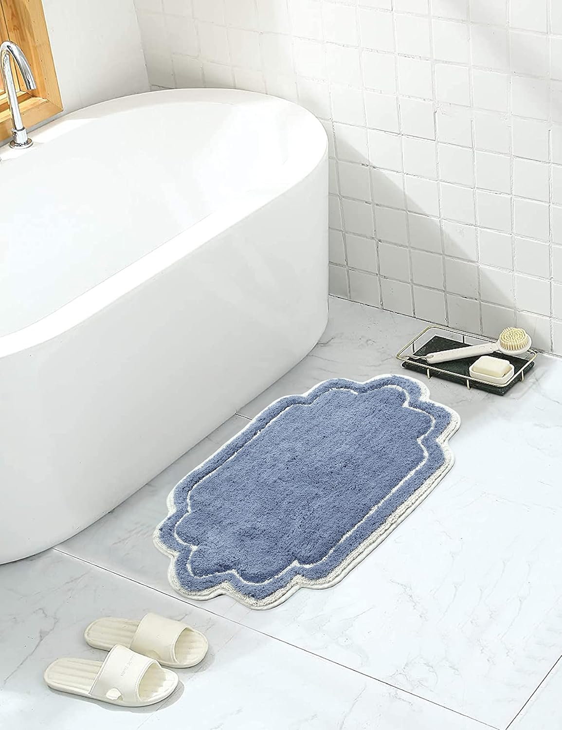 Home Weavers Allure Blue Cotton Bath Rug 17Lx24W