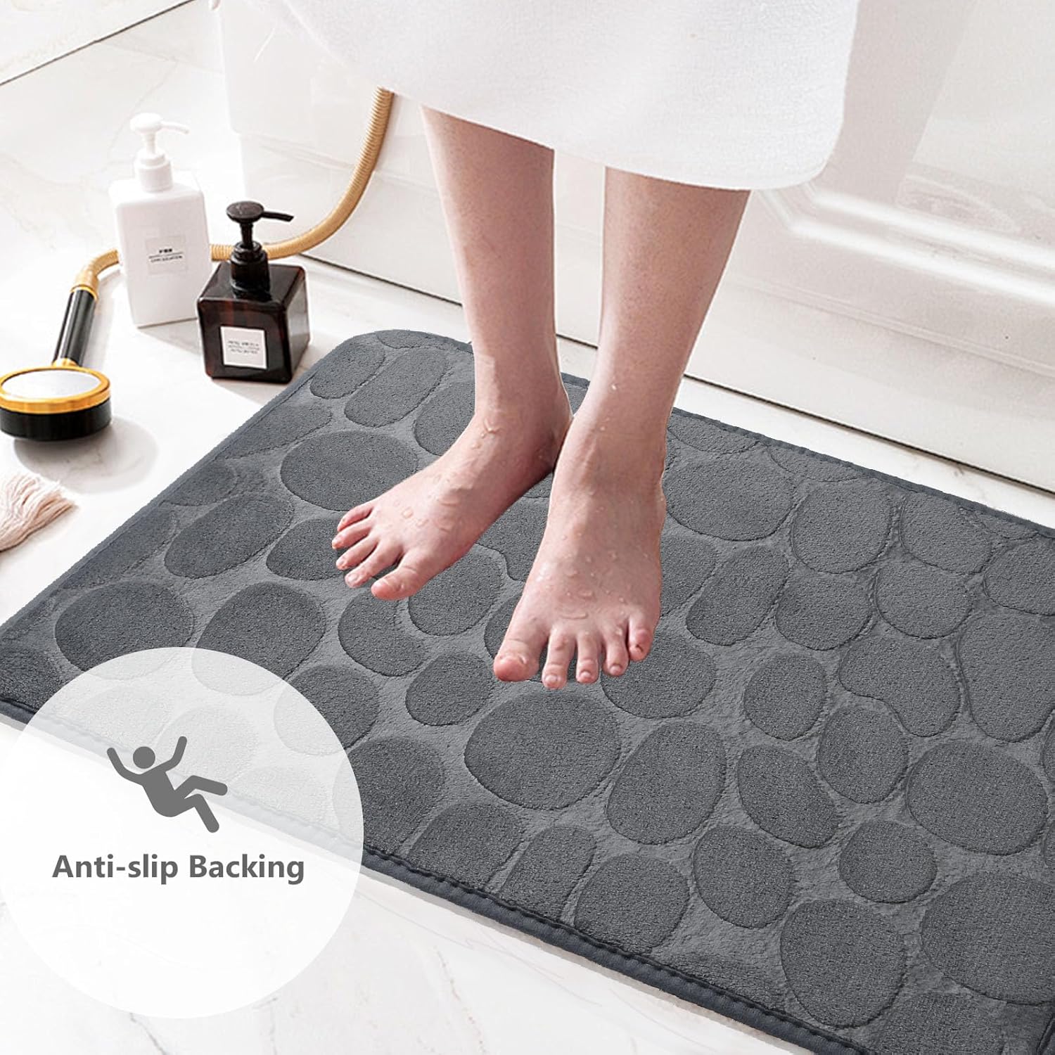 Neloodony Grey Small Bathroom Rug Non Slip Washable