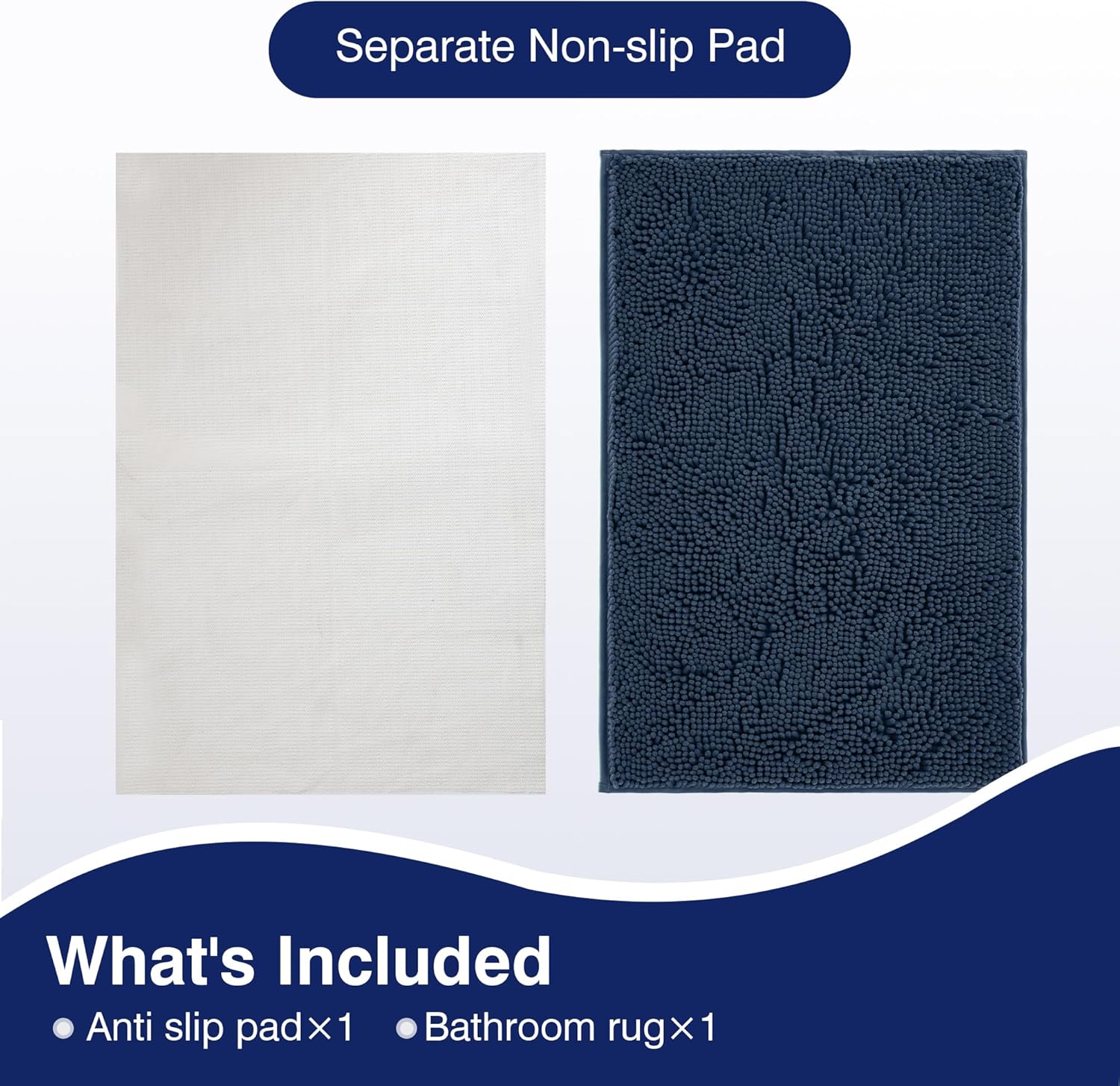 TECHMILLY Non-Slip Bath Rug with Soft Plush Chenille Pad