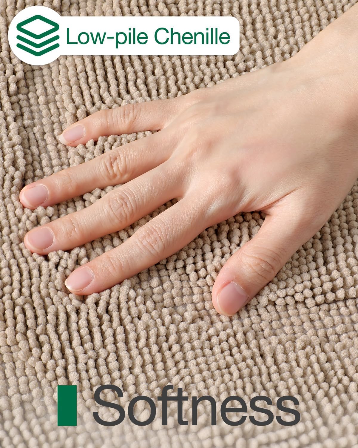 LUMI Bath Mat Non Slip Rubber Backing 16x24 Beige 1