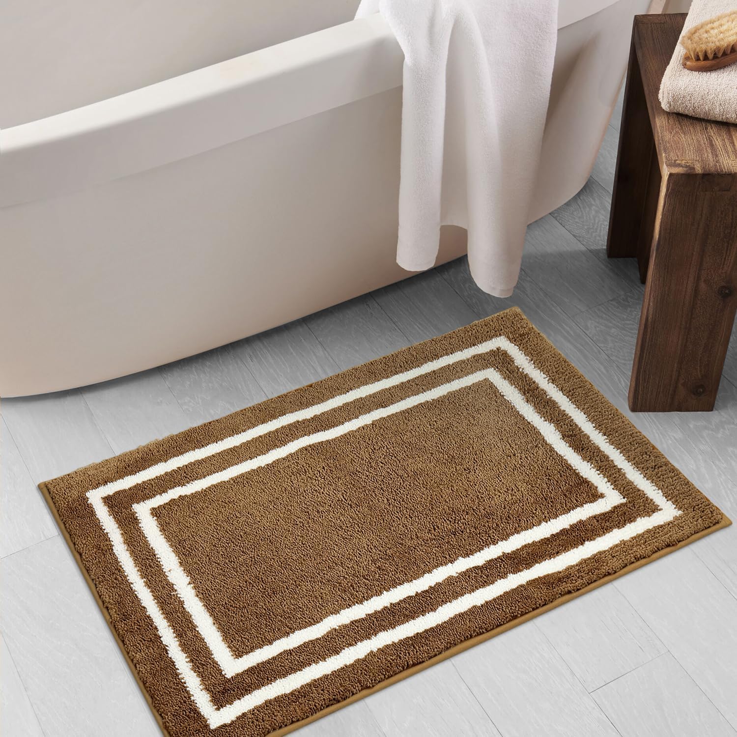 Uphome Modern Geometric Bath Mat - Brown 18x26 Inch