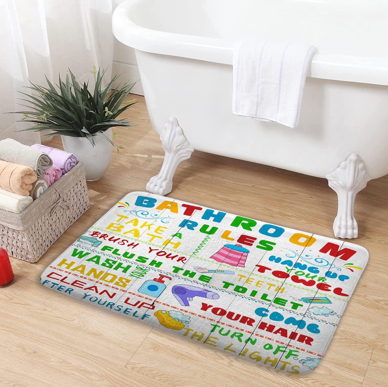 Aeyadis Kids Bath Mat with Funny Rules Design