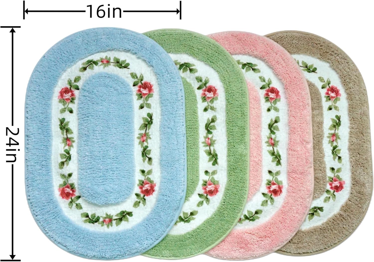 QMEAKMONY Rose Flower Shaggy Bath Mat Green 16x24 in