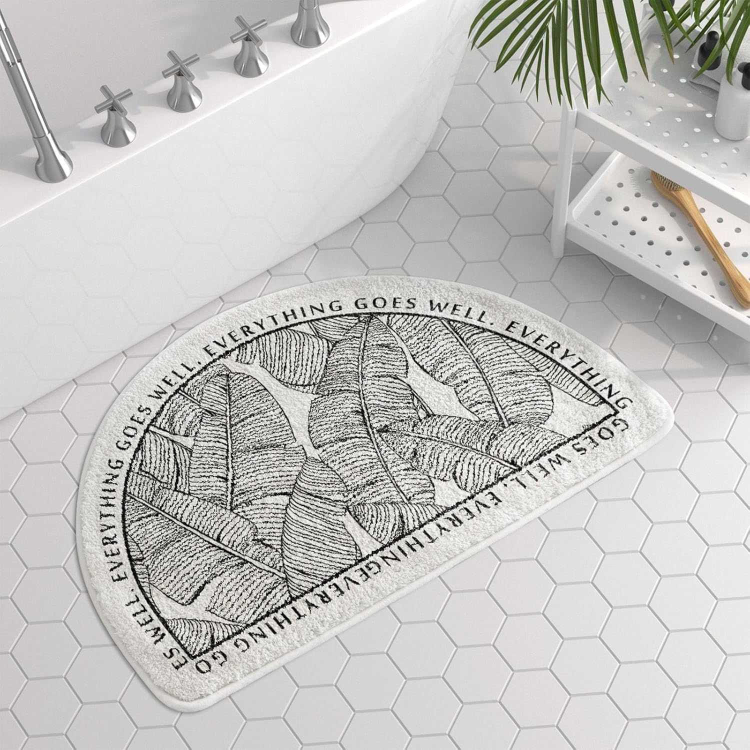 Vctops Half Circle Leaf Print Bath Rug