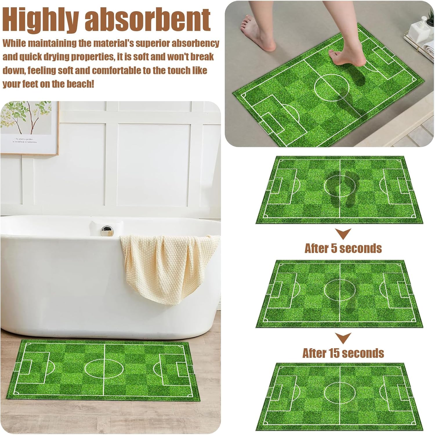 COSHARKLY Soccer Field Bath Mat 17x30 Inch Non-Slip