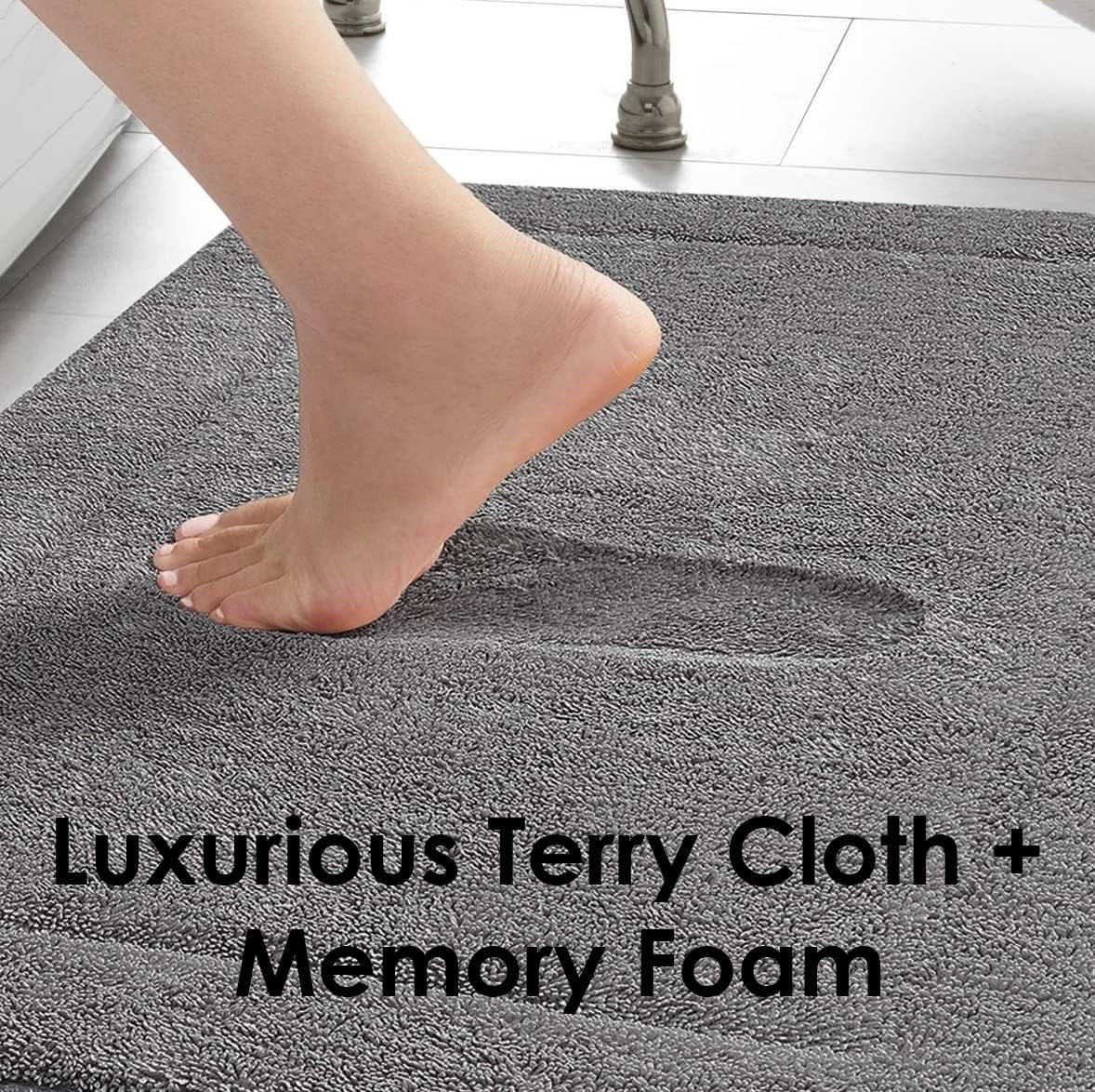 Oliver Brown Terry Bath Mat - 20x32 Non-Slip Machine Washable Light Gray