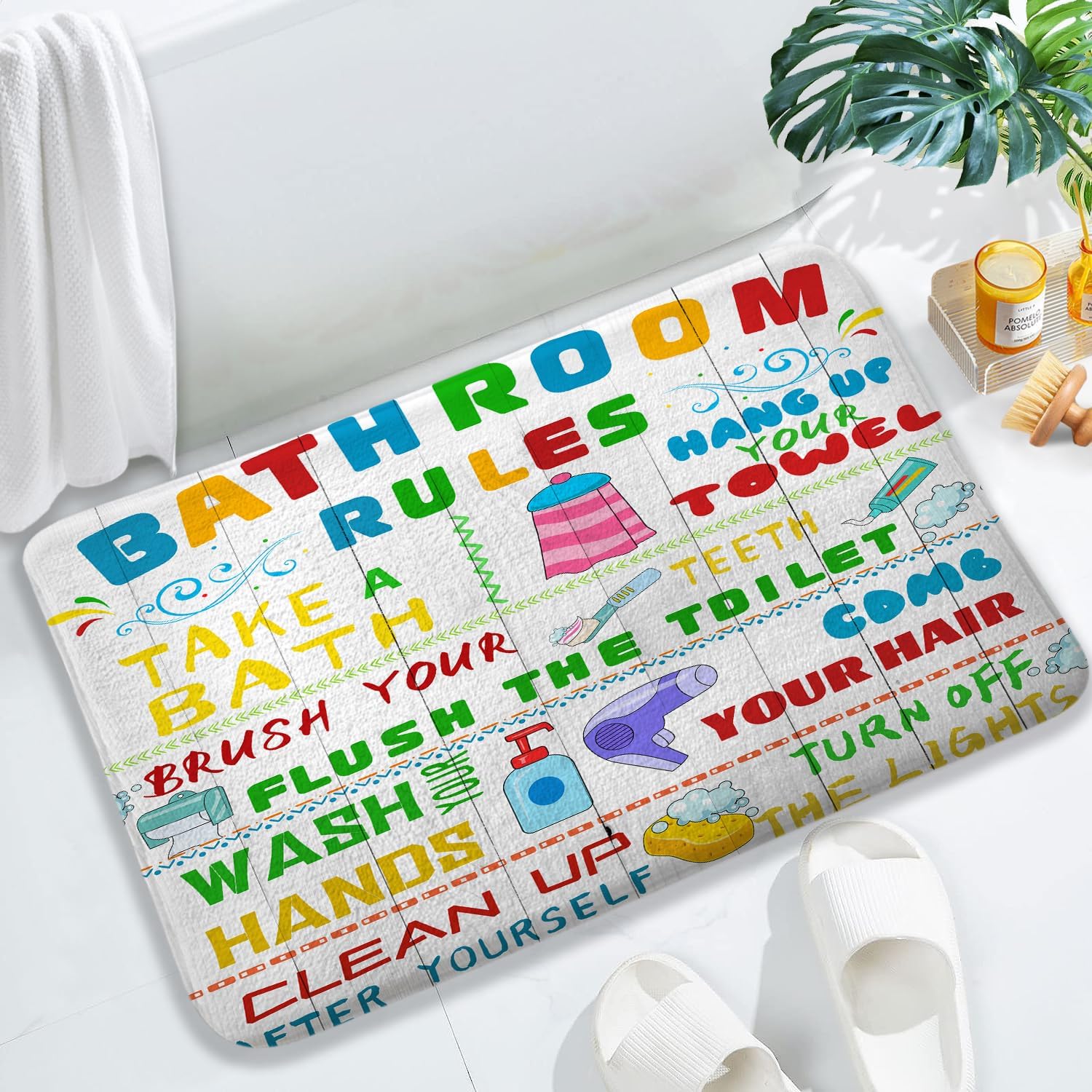 Aeyadis Kids Bath Mat with Funny Rules Design
