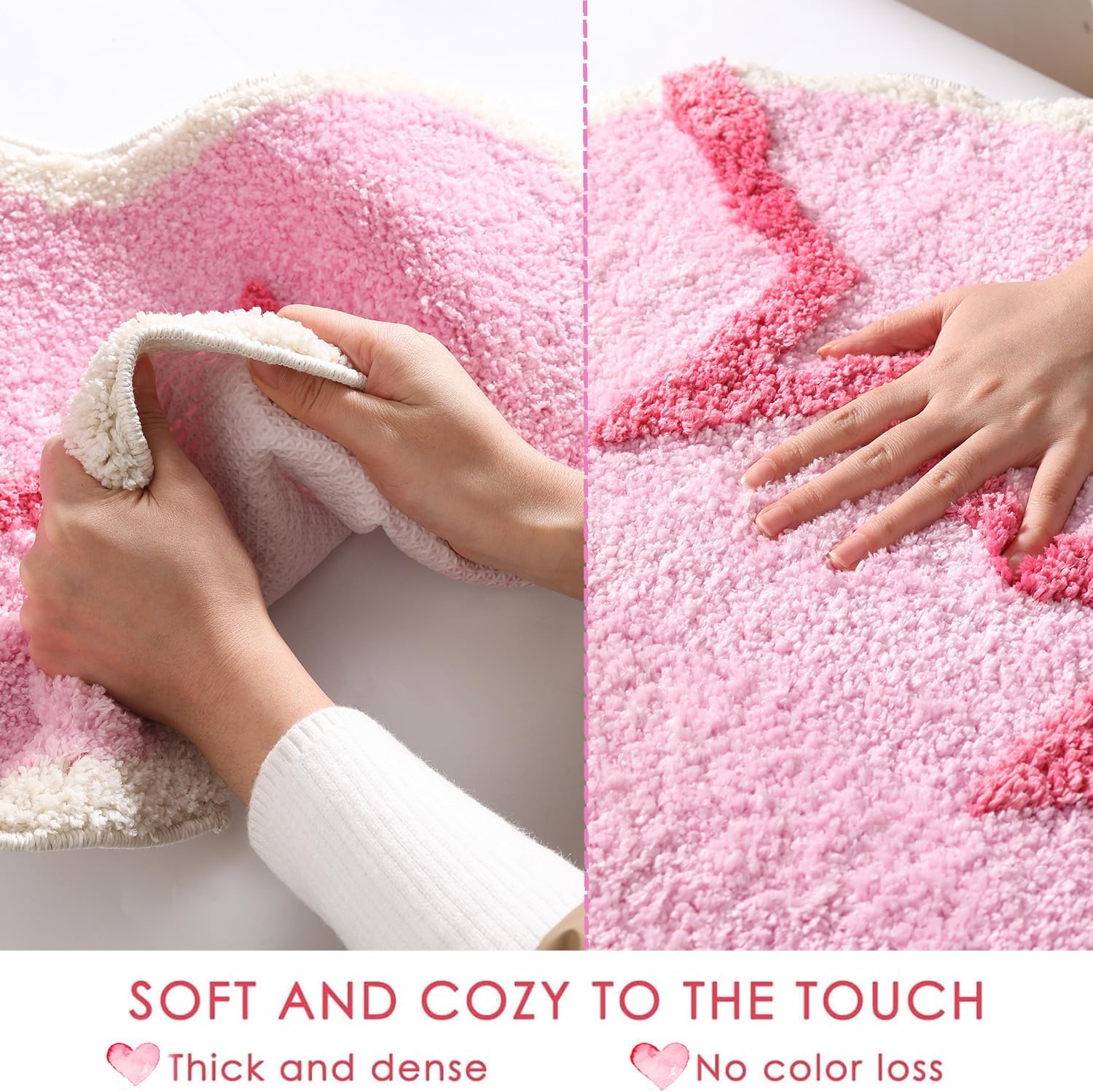 Inshinern Pink Heart Bathroom Rug Non Slip Washable