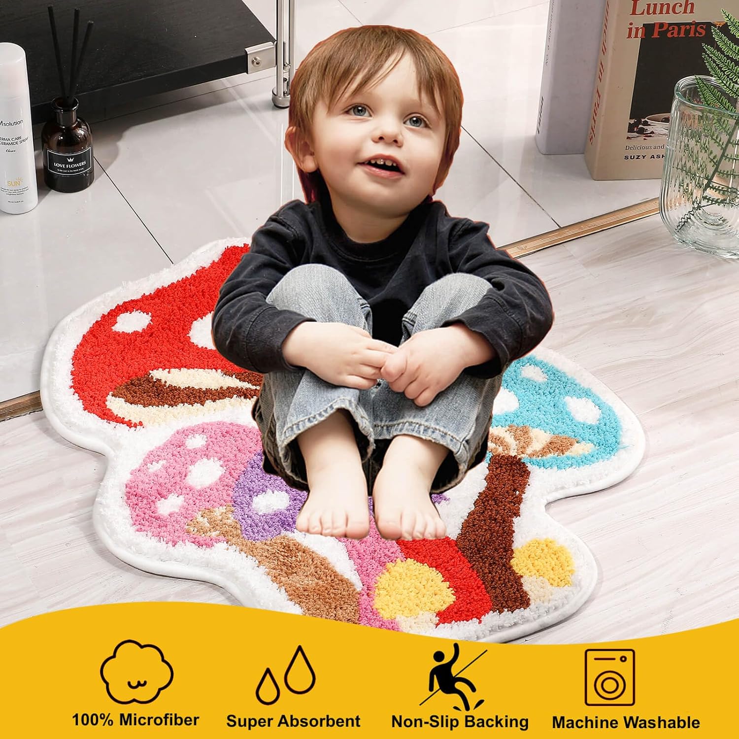 Mushroom Bathroom Rug - Non-Slip Soft and Absorbent