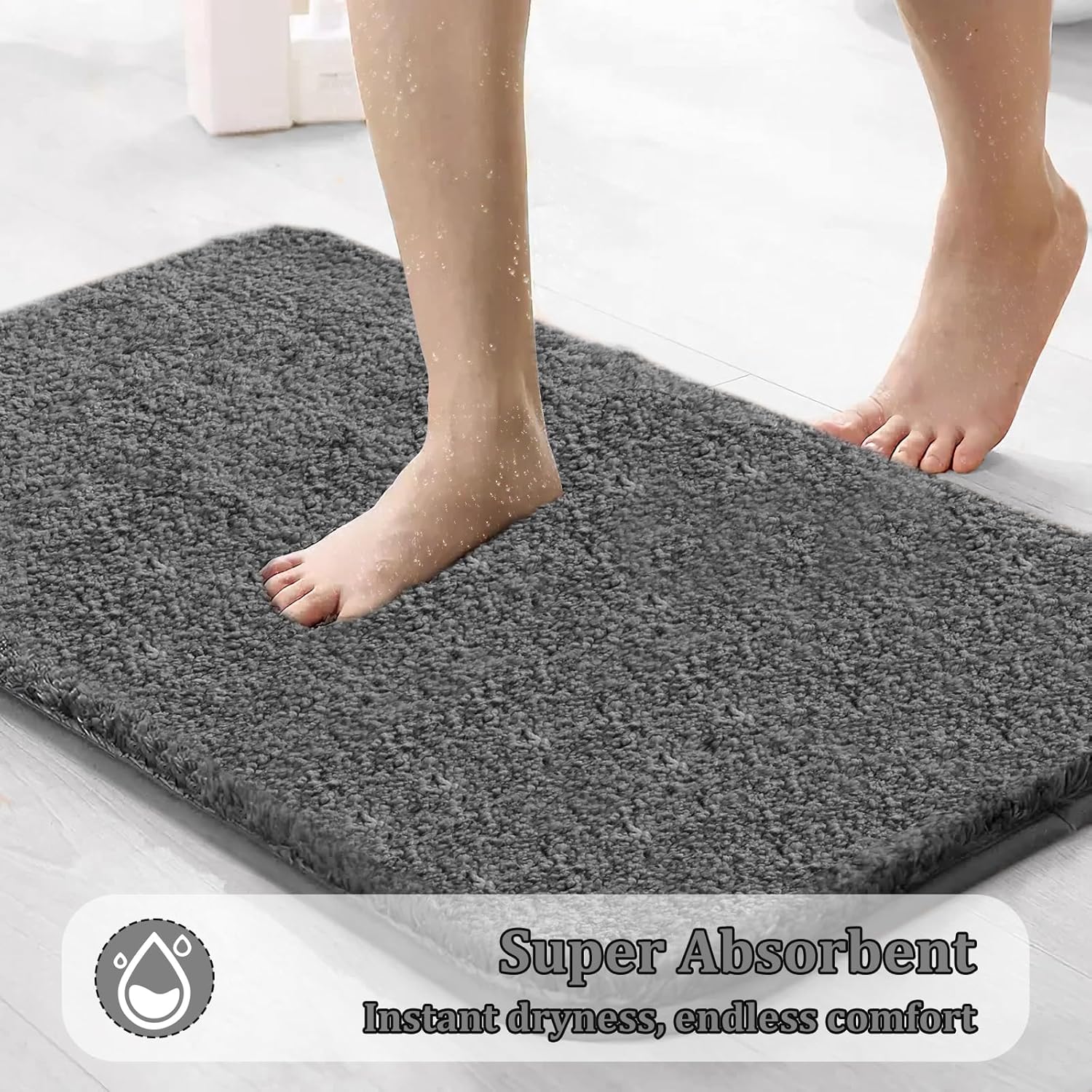 RUN HELIX Grey Shaggy Microfiber Bath Mat 24x16