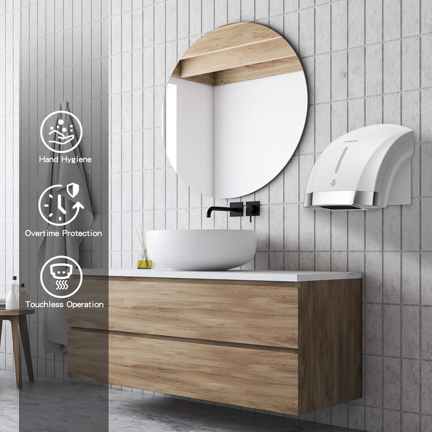 modunful Hand Dryer Wall Mounted Touchless Low Noise 40db
