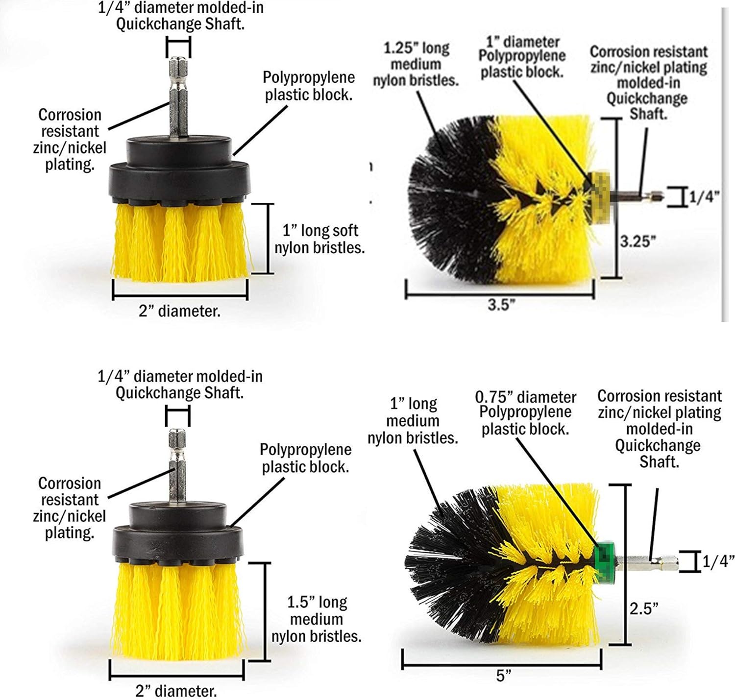 HUAWELL 5-Piece Cleaning Drill Brush Kit with 6 Inch Extender