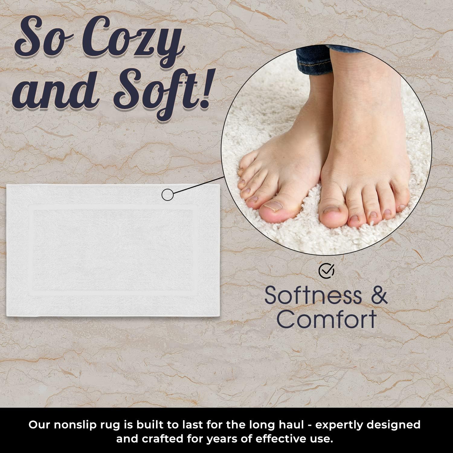 Pacific Linens Bath Mats Set of 2 - White 100 Cotton