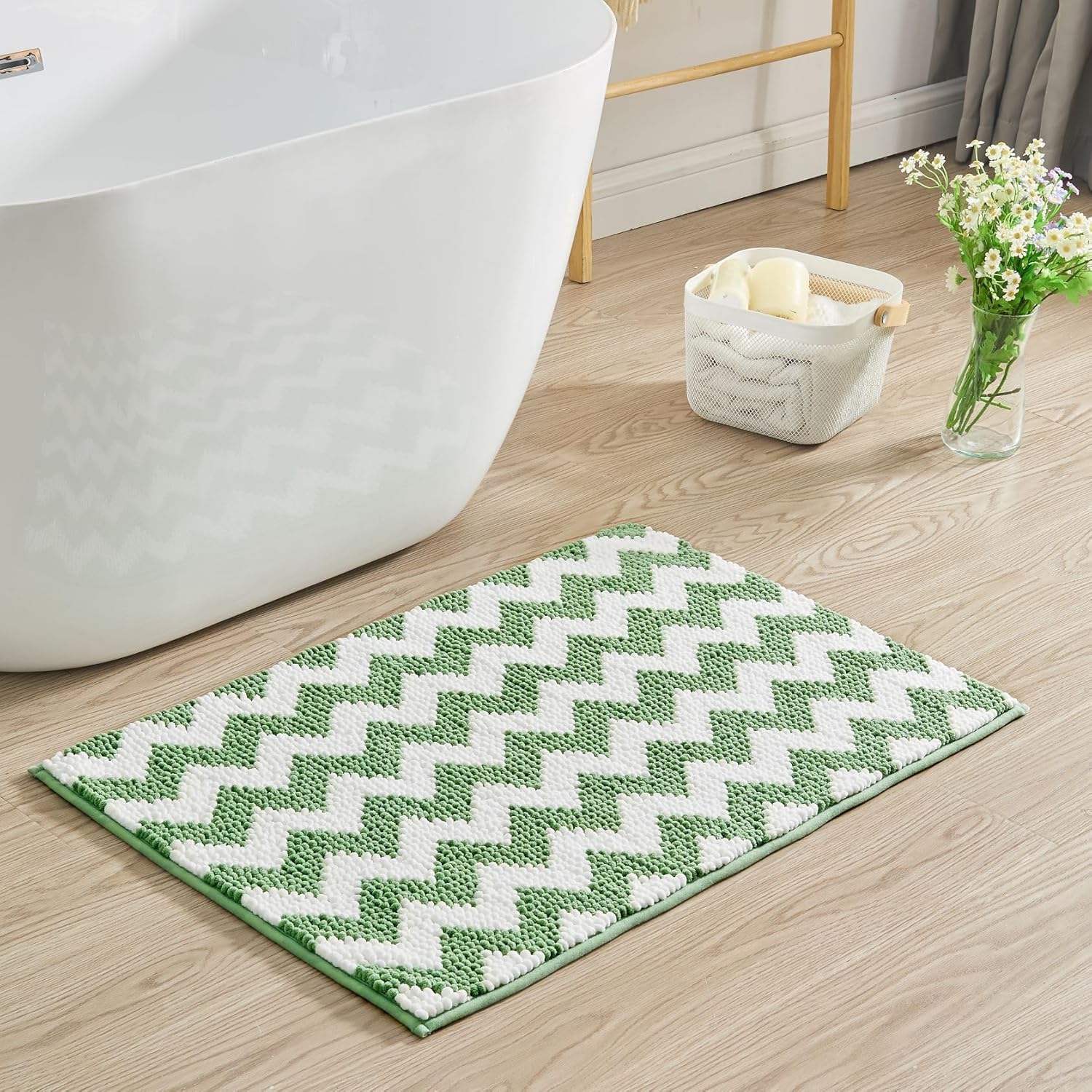 CozeCube Sage Green Chenille Bath Mat 24x16 Non-Slip