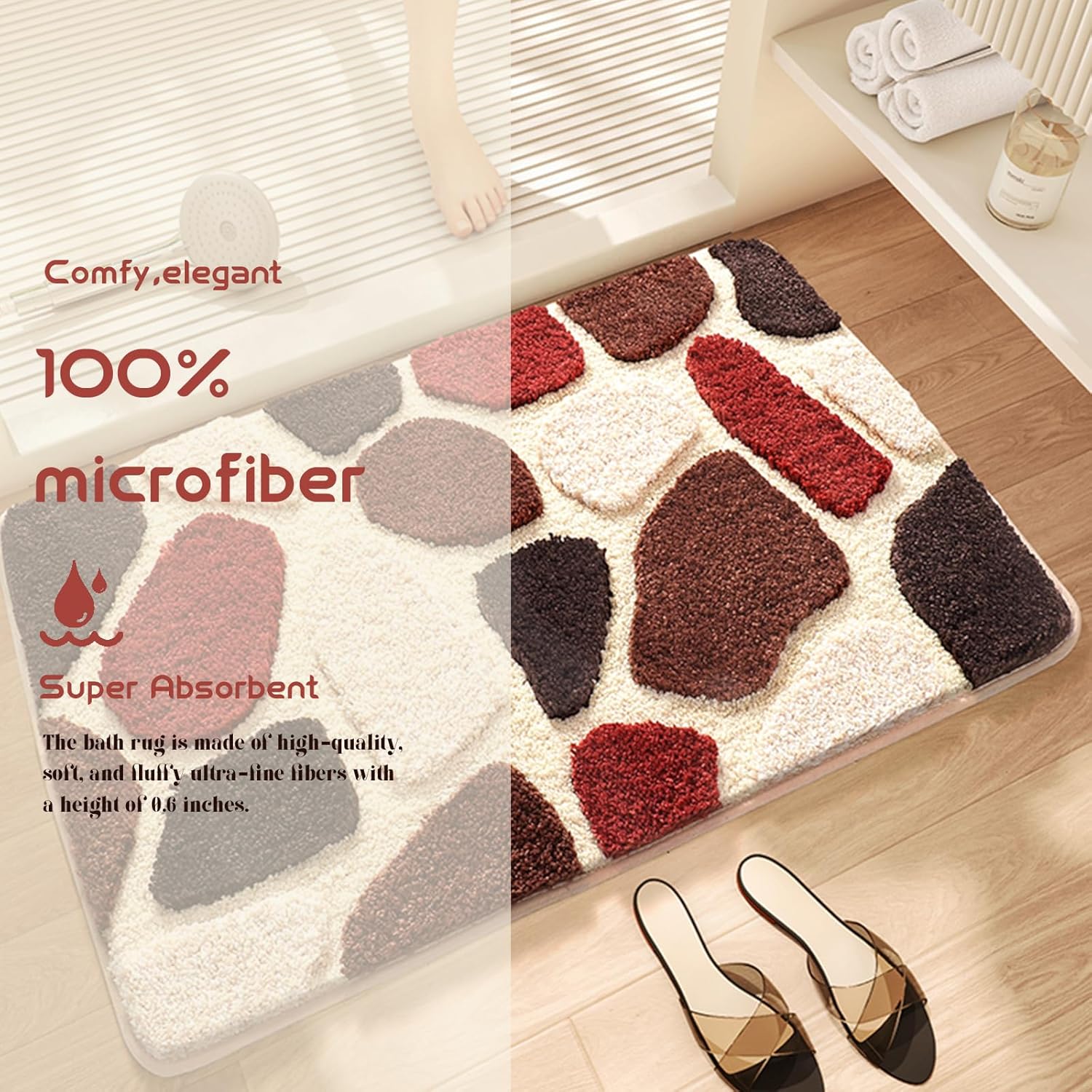 Befocus Red Pebble Stone Bath Rug 2031