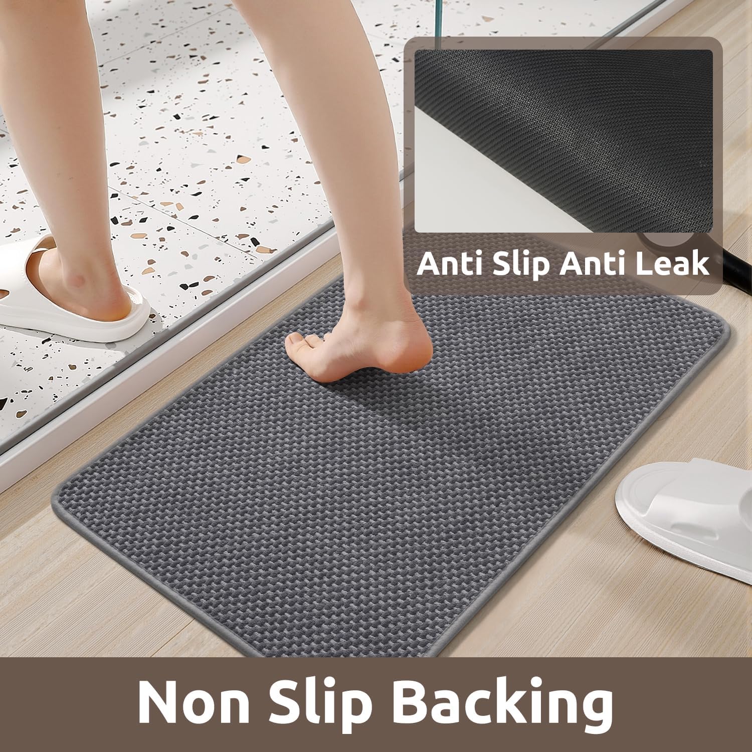 AMOAMI Chenille Bath Mat Quick Dry Non Slip