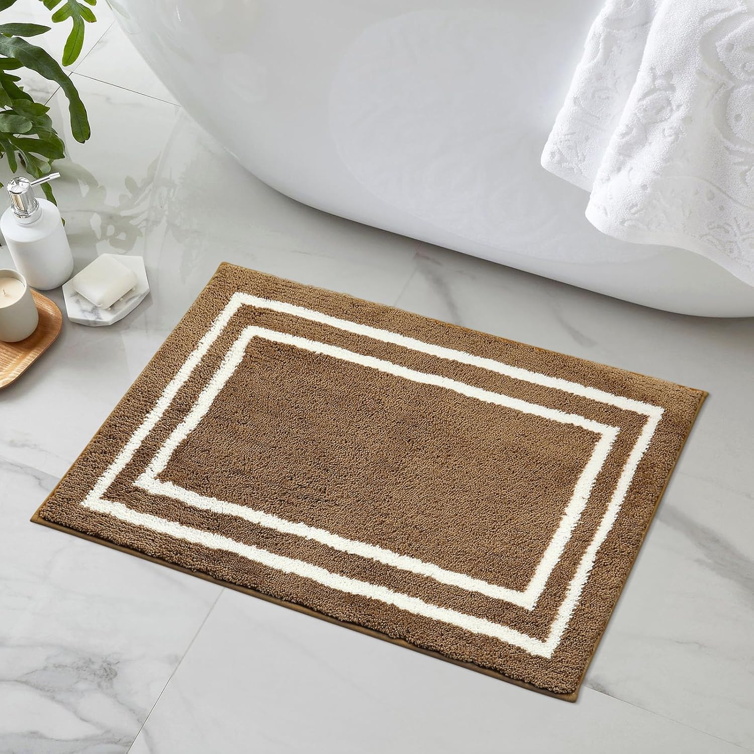 Uphome Modern Geometric Bath Mat - Brown 18x26 Inch