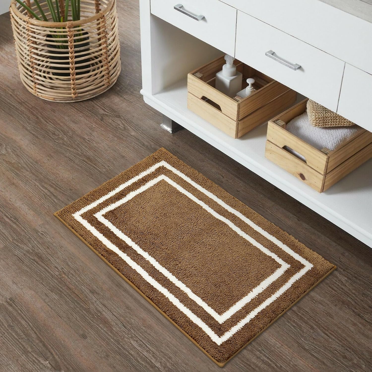 Uphome Modern Geometric Bath Mat - Brown 18x26 Inch
