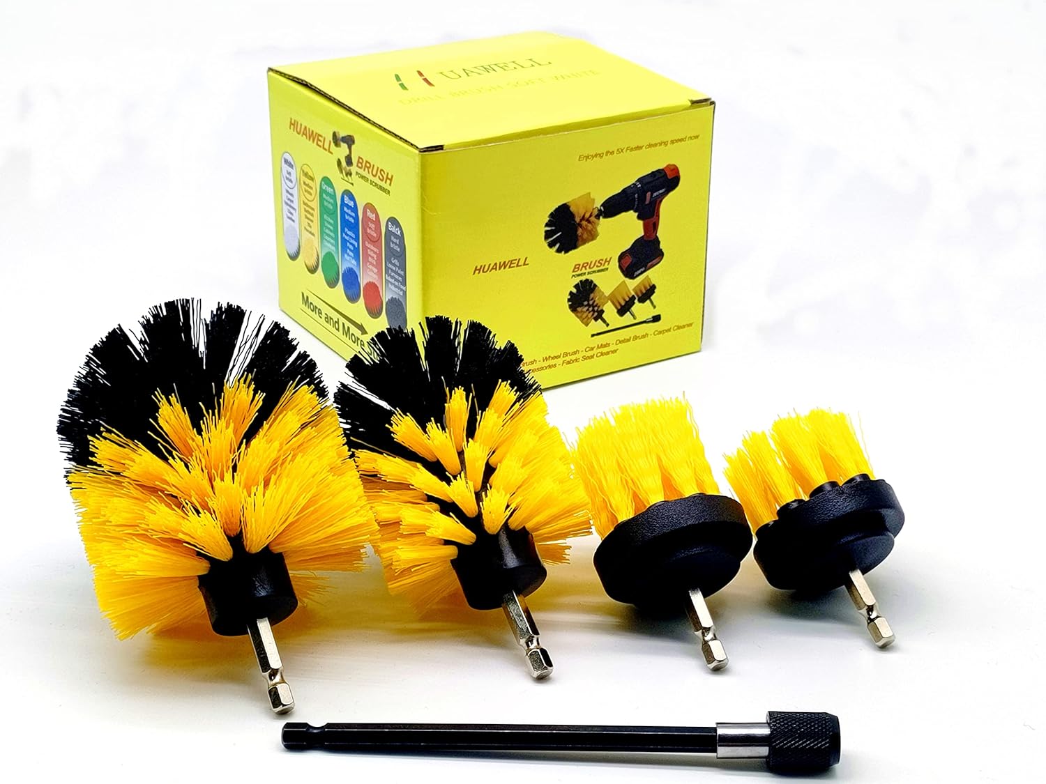 HUAWELL 5-Piece Cleaning Drill Brush Kit with 6 Inch Extender
