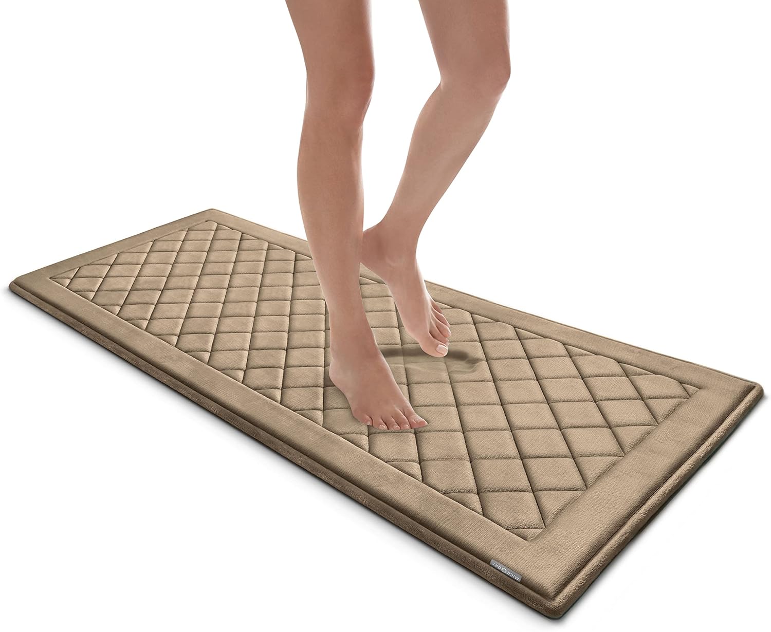 MICRODRY SoftLux Diamond Embroidered Bath Mat 24x58 Runner Linen
