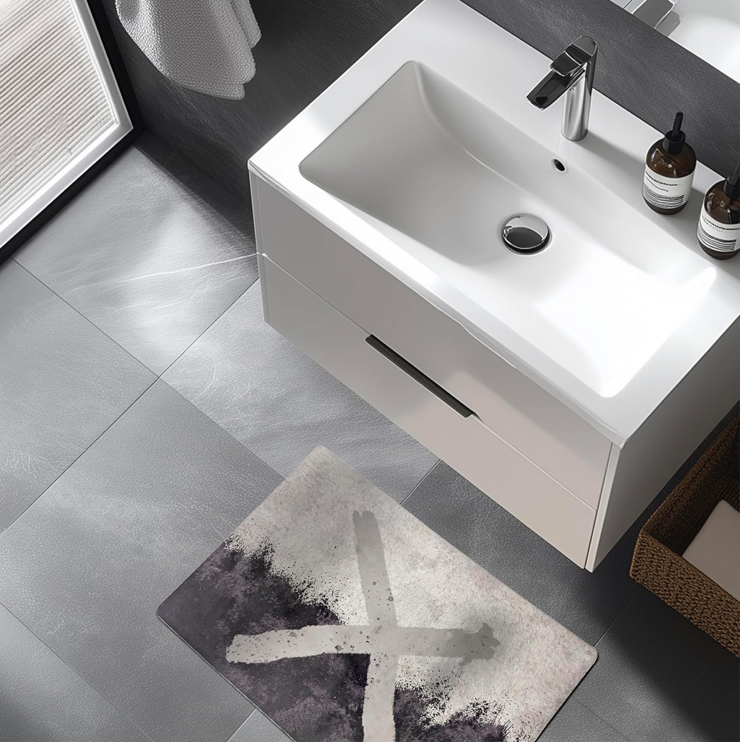 DidiDesk Modern Black Grey Bath Rug with Anti-Slip Backing