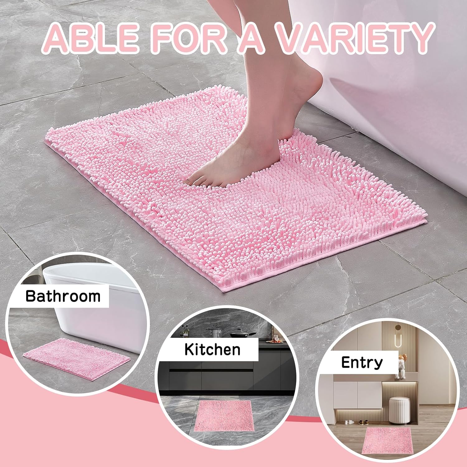 HZFLBN Plush Shaggy Bath Rug 17x24 Non-Slip Soft Durable