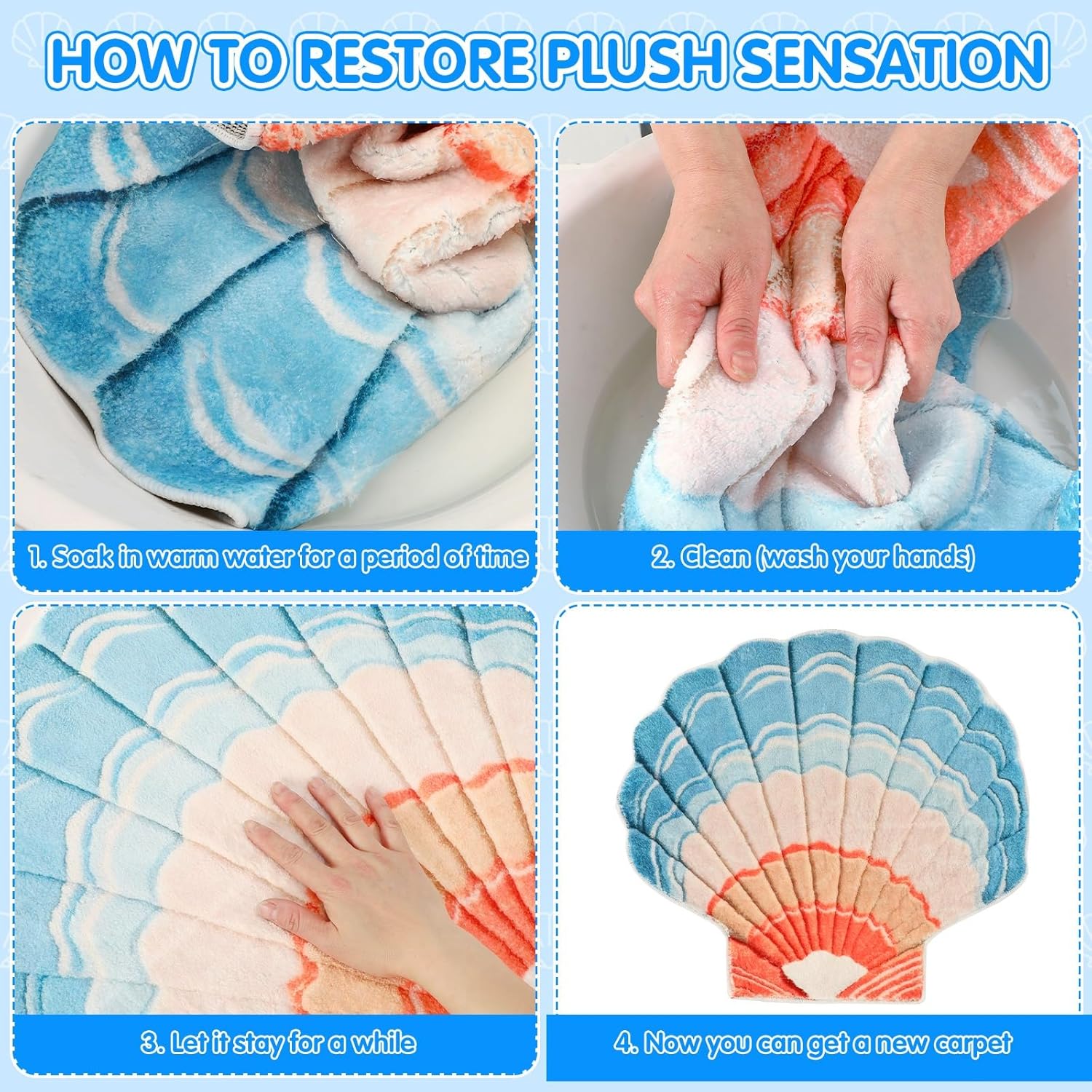FEBSNOW Seashell Bath Rug with Non-Slip Backing 1