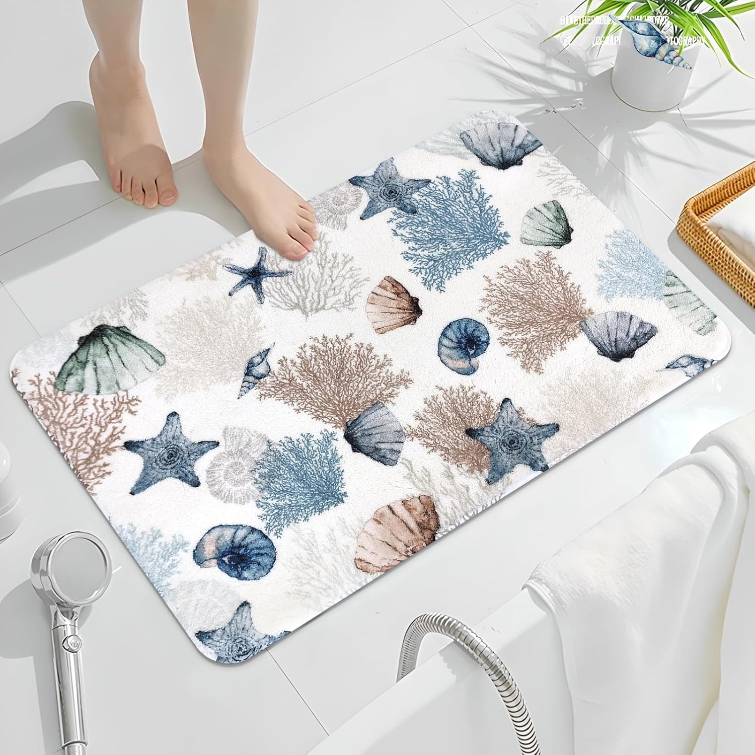 MEHOFOND Nautical Bath Rug 20x32 Navy Blue