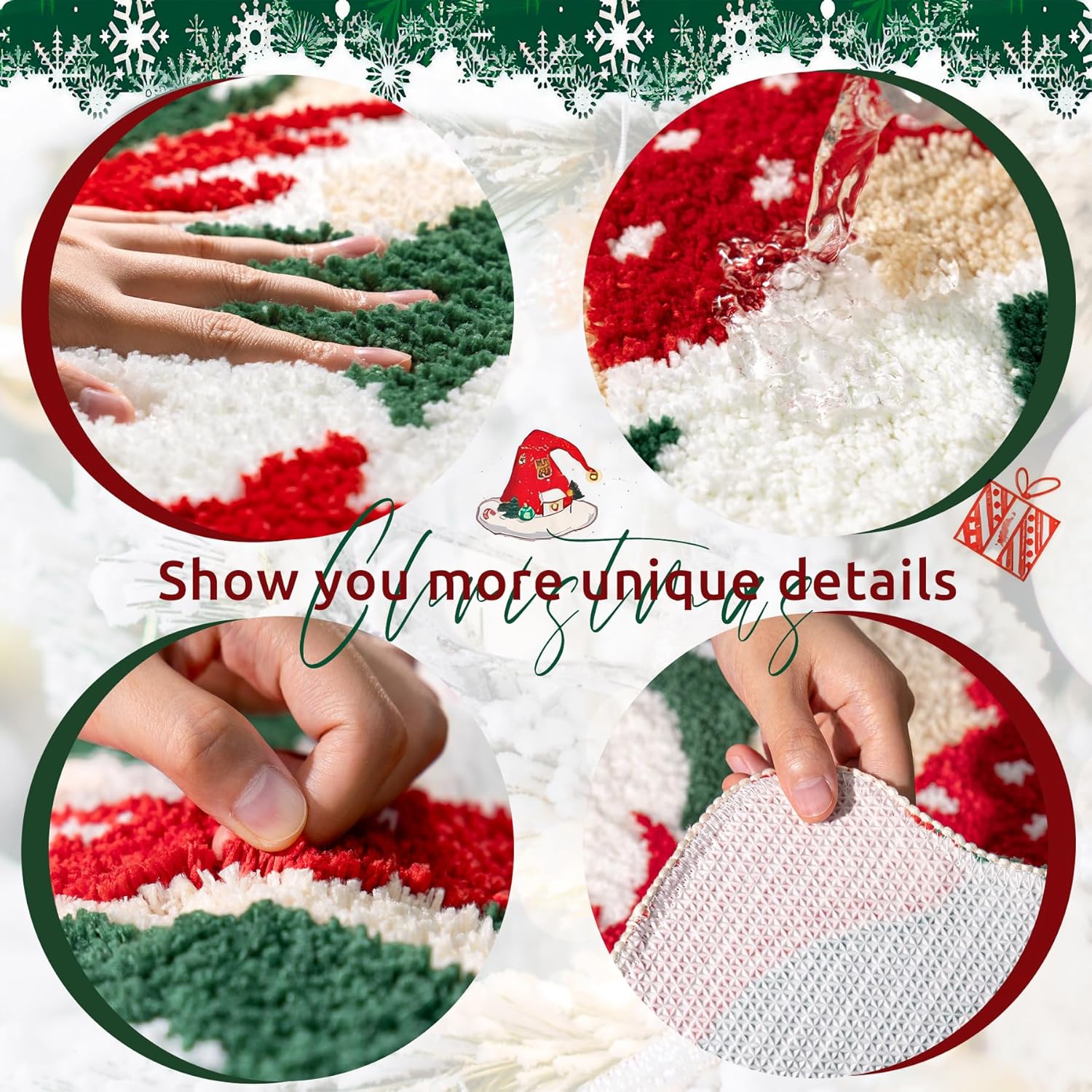 Christmas Bath Mat 20x32 Inches Non-Slip Water Absorbent Gnome Design