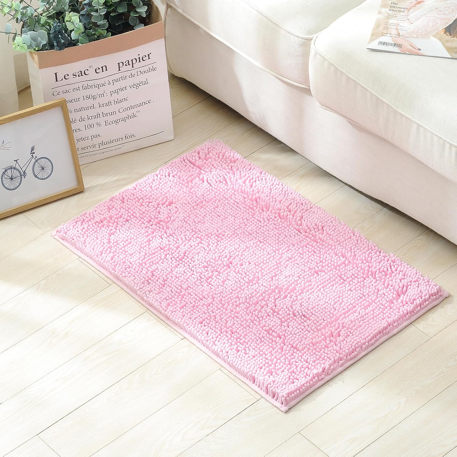 HZFLBN Plush Shaggy Bath Rug 17x24 Non-Slip Soft Durable
