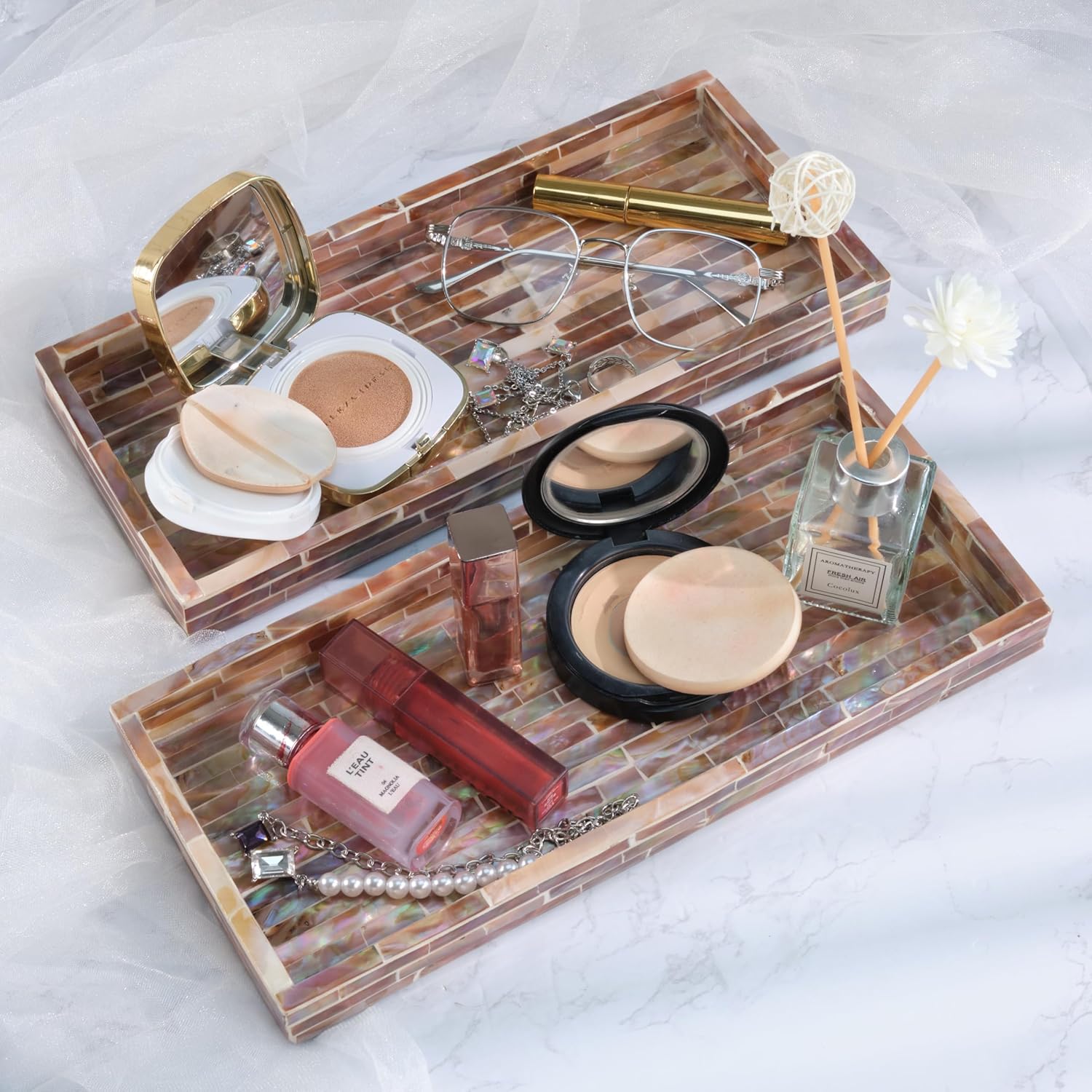 PEMAR Mother of Pearl Vanity Tray Set of 2