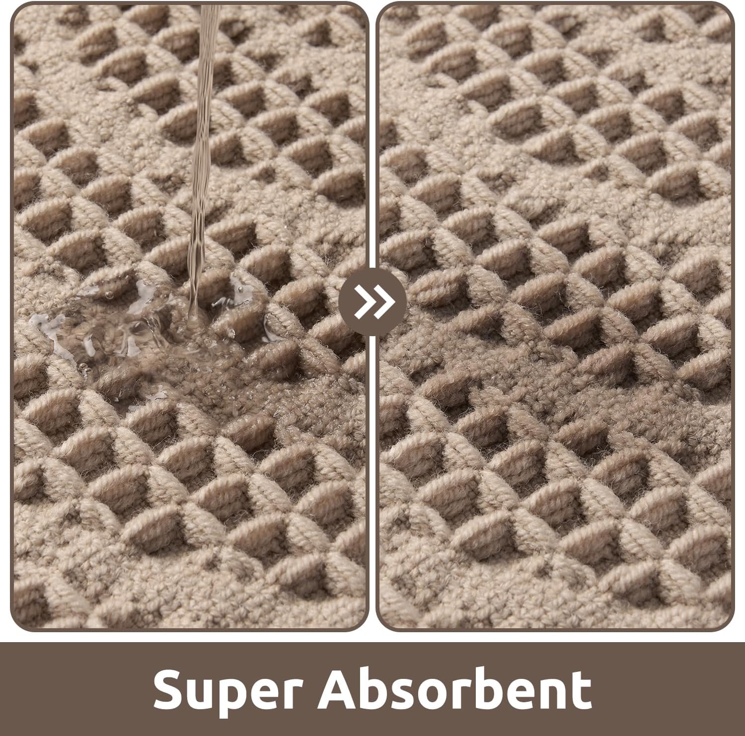 AMOAMI Waffle Bath Mat Non-Slip Absorbent Machine Washable Brown 17x40
