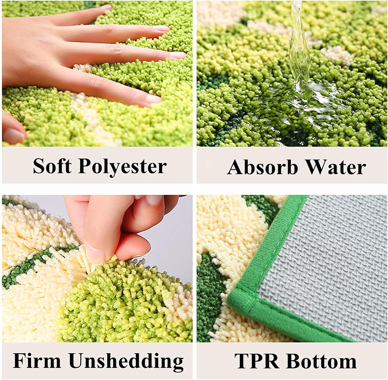 LEVINIS Moss Bath Rug Absorbent Non-Slip Boho Mat 24x16 Inches