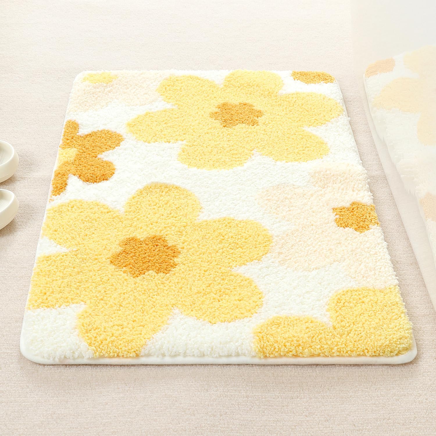 Molesun Floral Bath Mat - Non-Slip Microfiber 16x24 Yellow