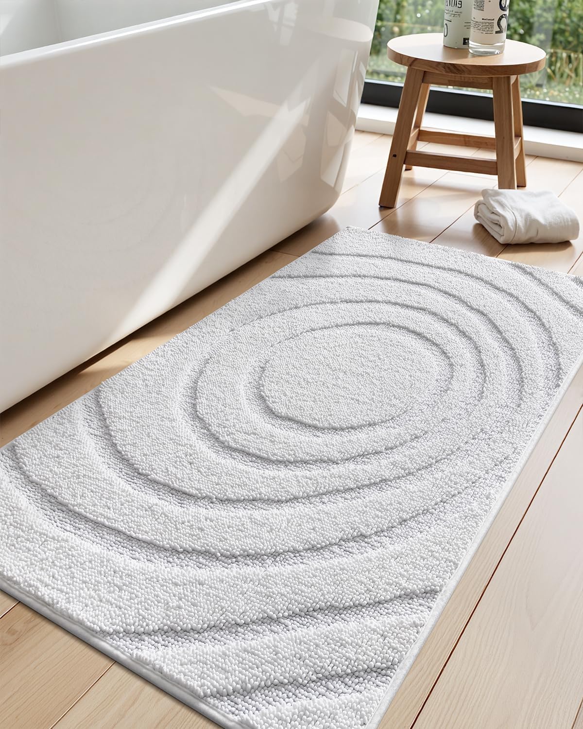 LUMI Bath Mat Non-Slip Rubber Backing White 24x43