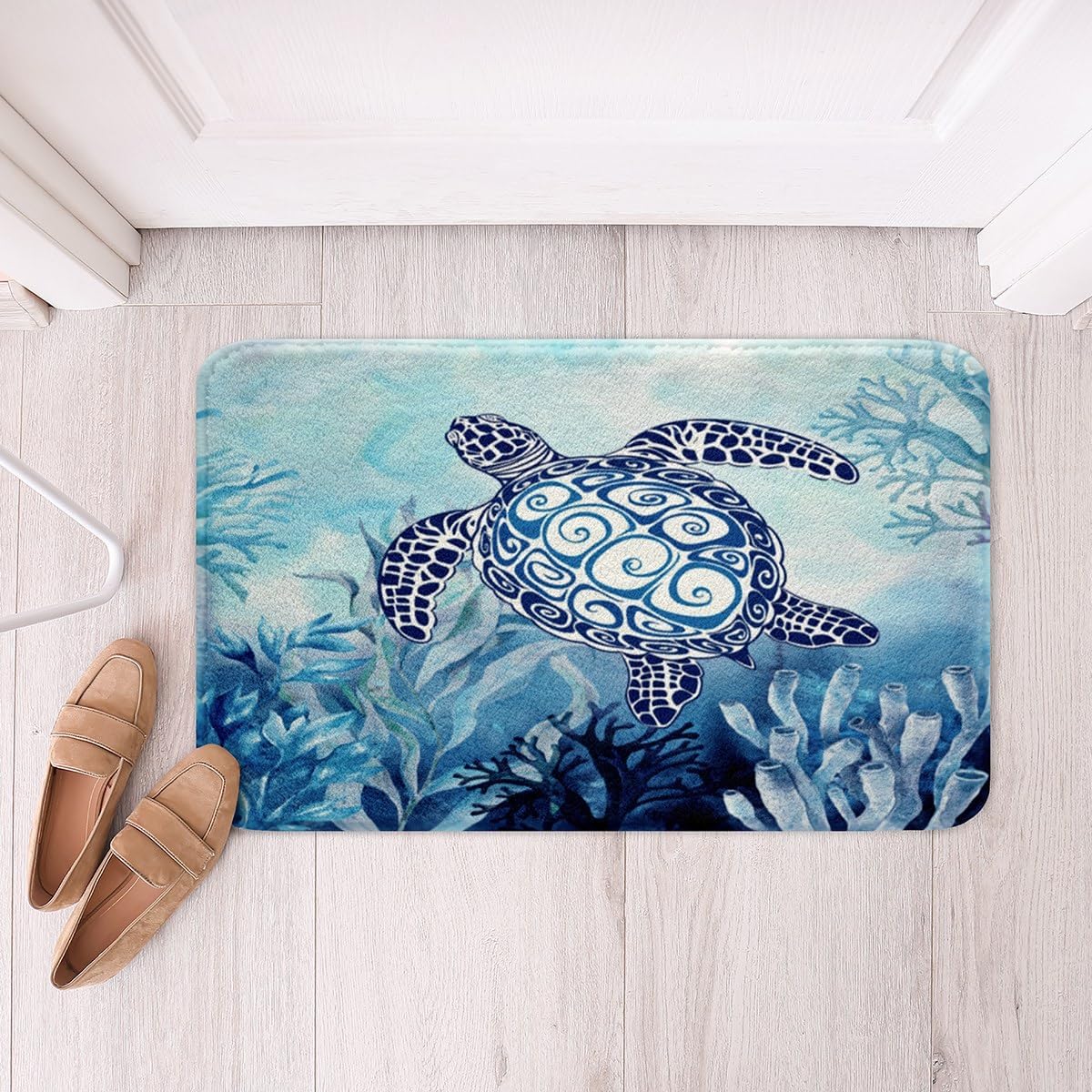 Feelyou Sea Turtle Bath Rug 16x24 Inch Teal Blue