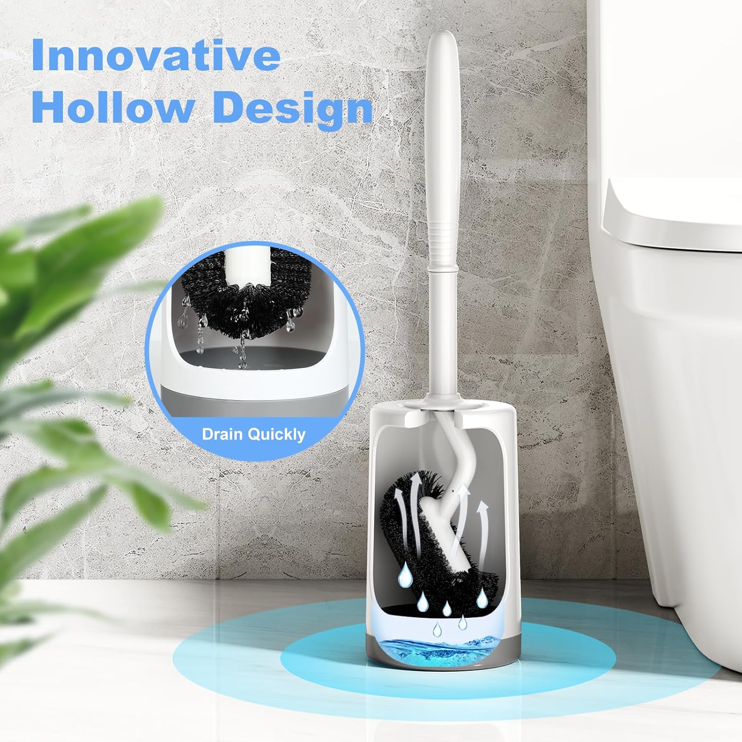HAMITOR Toilet Bowl Brush Holder Set - Curved Design Space-Saving Modern White 1