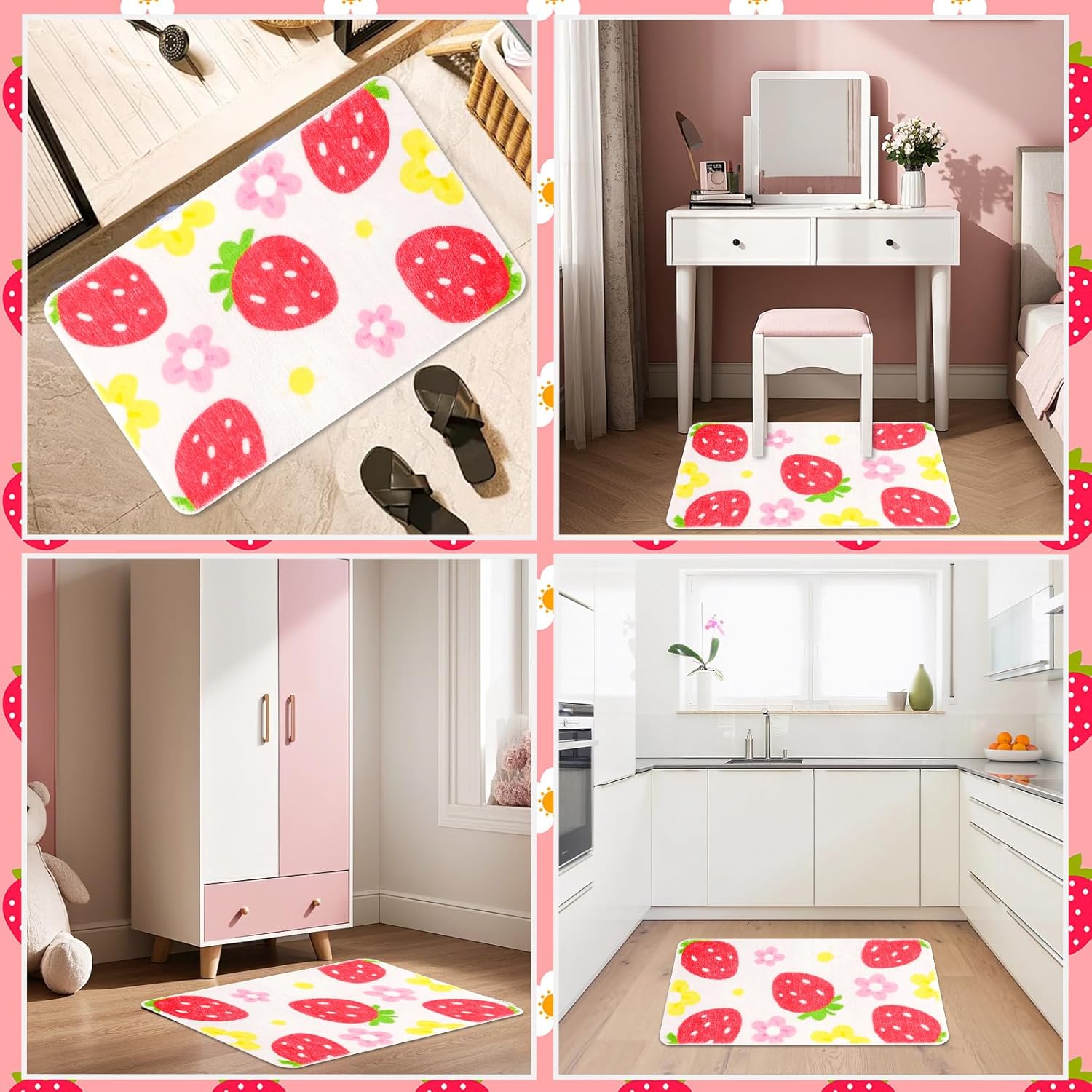 FEBSNOW Strawberry Flower Bath Mat Non-Slip 2756x165 Inch 1