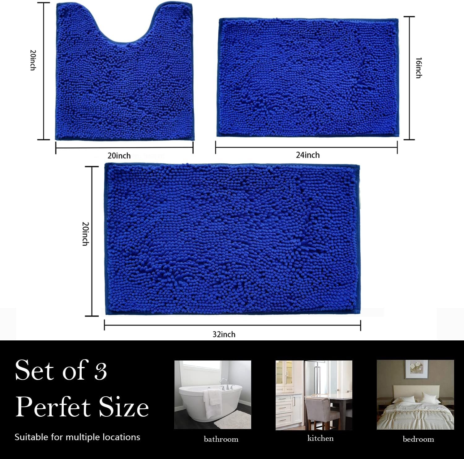 AINAHYVA 3 Piece Bathroom Rug Set Plush Shaggy Non Slip Super Absorbent