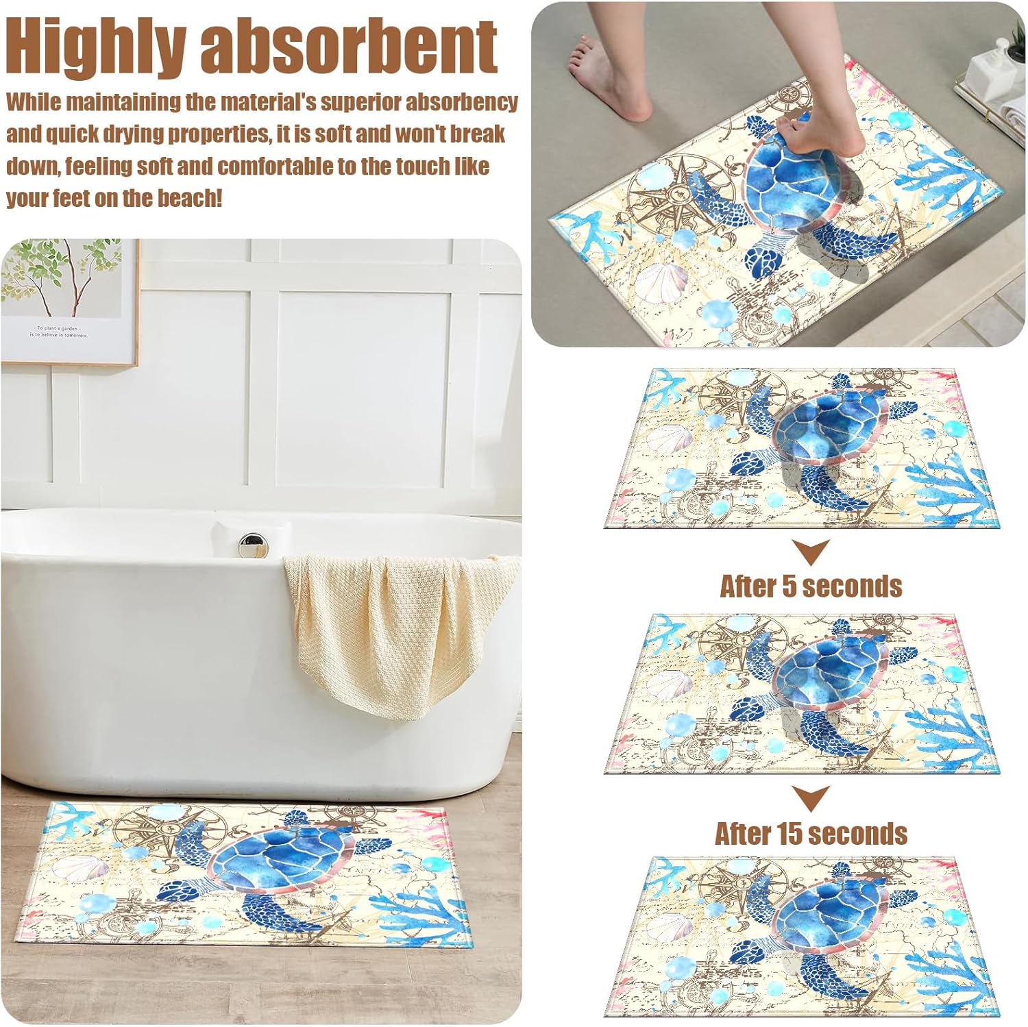 COSHARKLY Sea Turtle Bath Mat 17x30 Inch