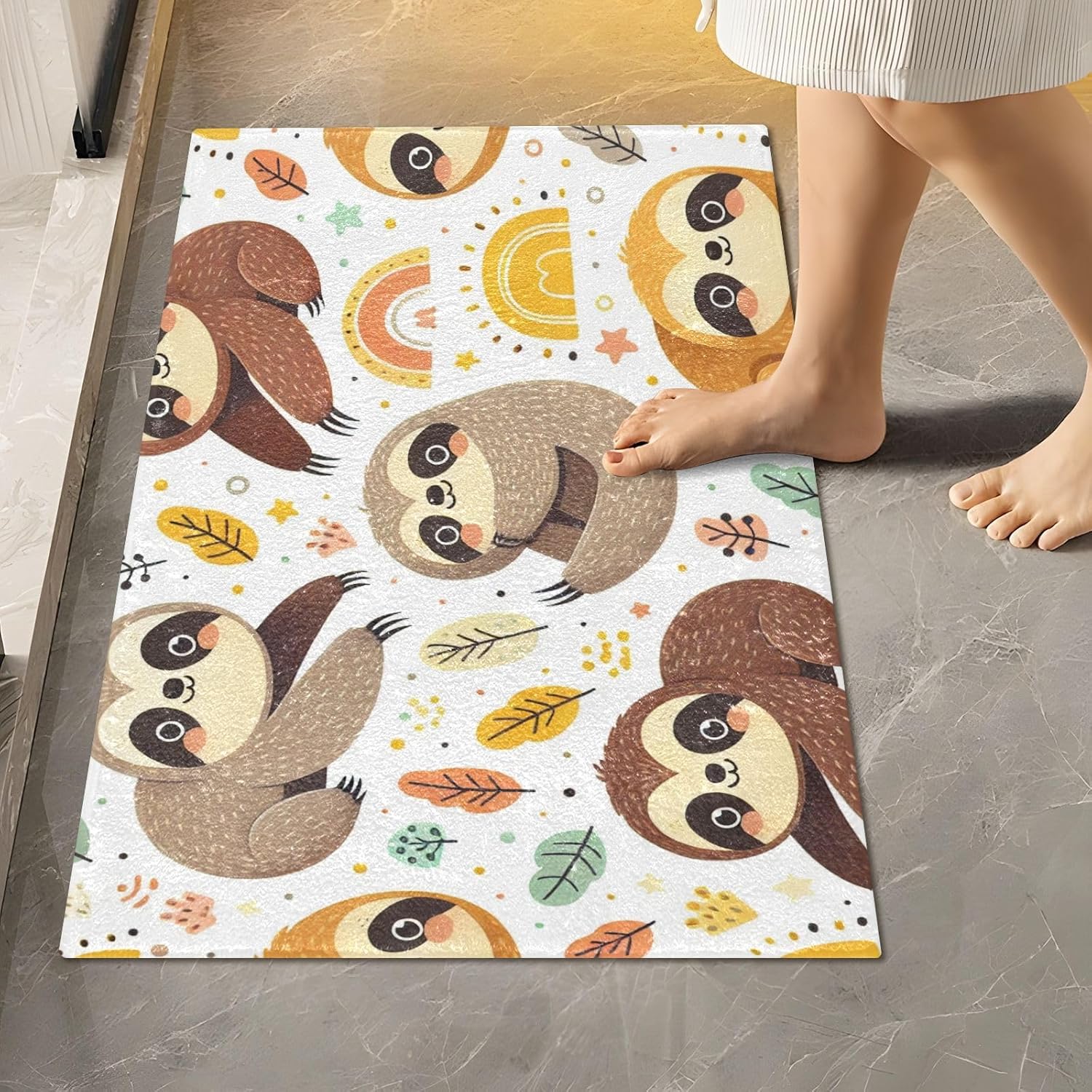 WELLDAY Bathroom Rug Sets 2 Piece Sloth Pattern