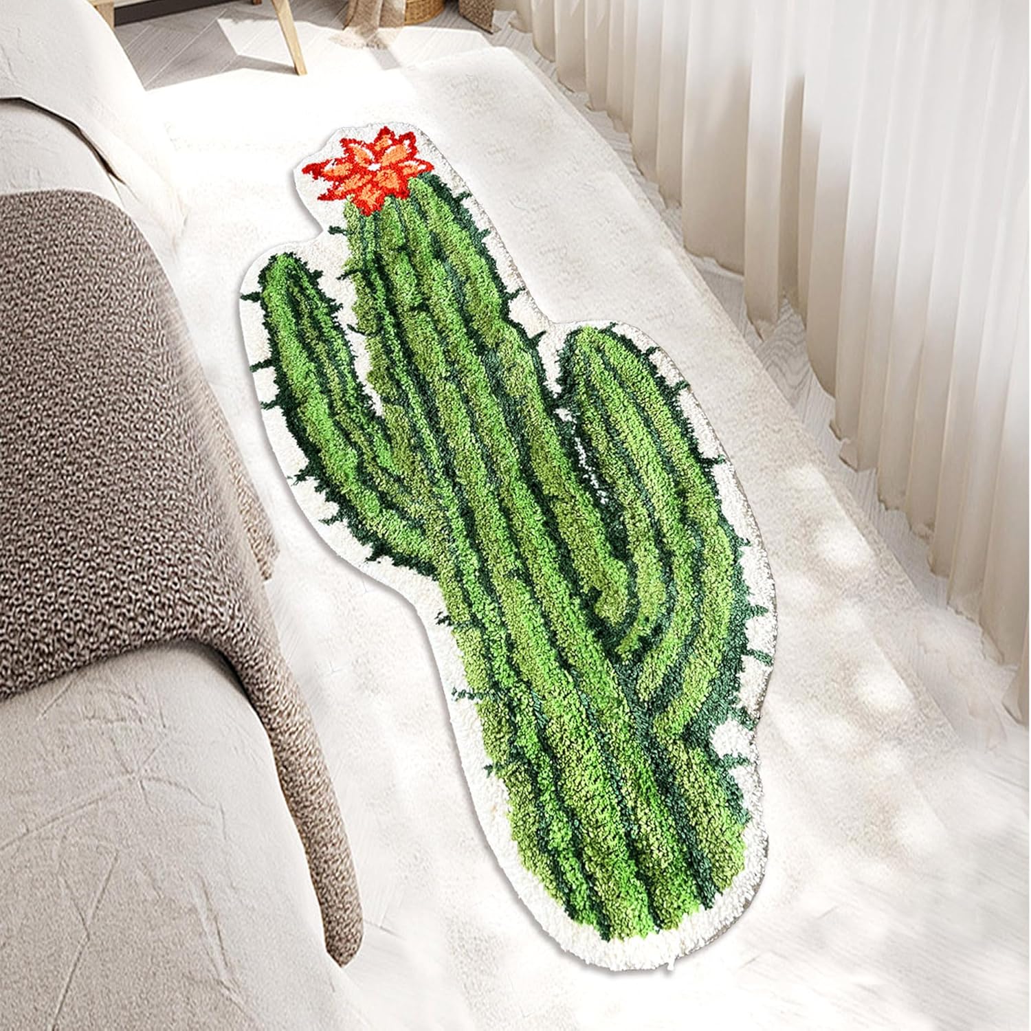 ZSHIFANG Cactus Rug 43x19 Green Microfiber Bath Mat for Bedroom and Bathroom