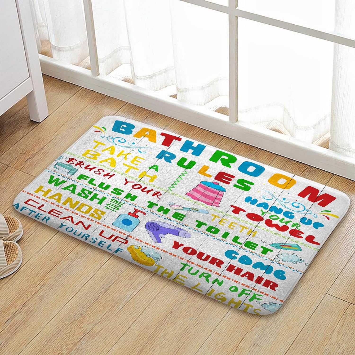 Aeyadis Kids Bath Mat with Funny Rules Design